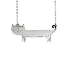 'Catnap' Mini Silver Sausage Cat Necklace